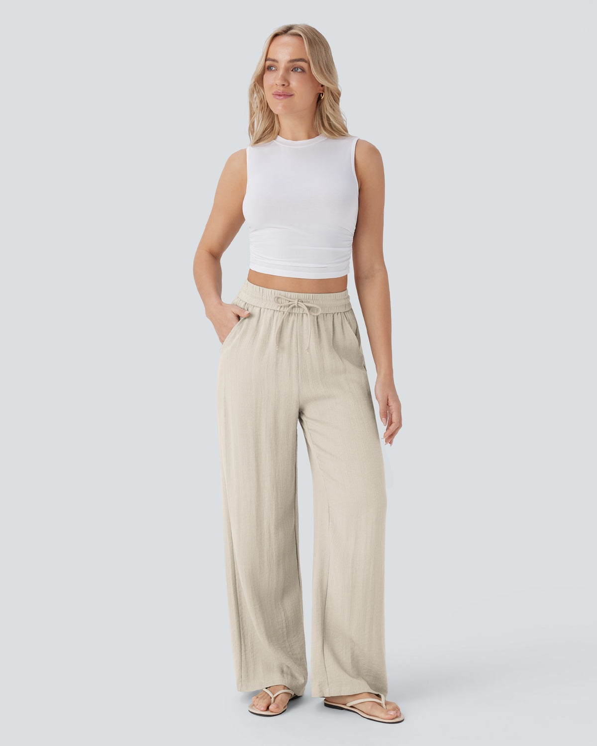 Noodlab Breeze™ Beli Lastikli Wide Leg Pantolon