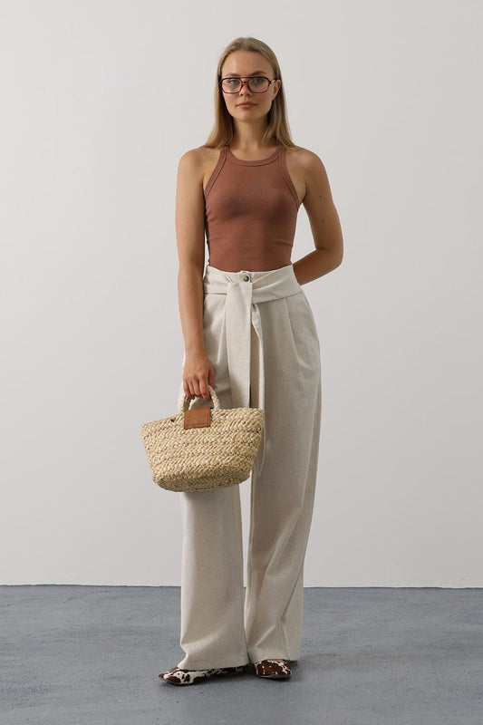 Kuşak Detaylı Palazzo Pantolon