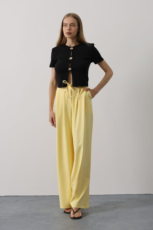 Pileli Bağcıklı Oversize Pantolon