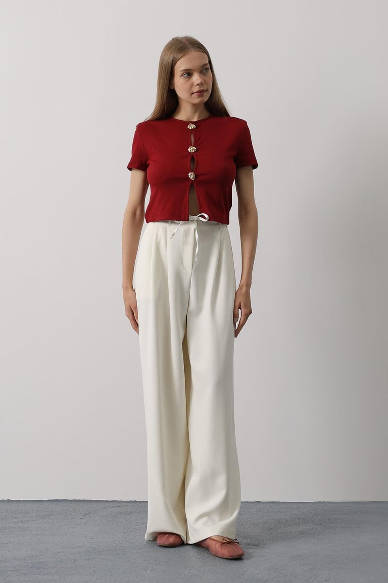 Pileli Bağcıklı Oversize Pantolon