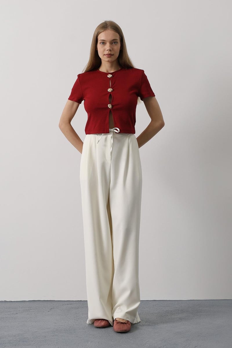 Pileli Bağcıklı Oversize Pantolon