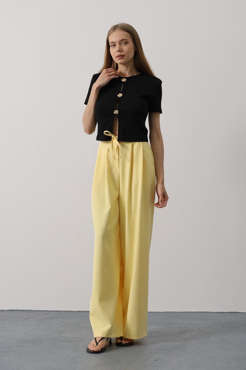 Pileli Bağcıklı Oversize Pantolon